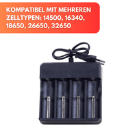 18650 Akku Ladegerät mit 4x 8800 mAH 4.2V Lithium - Ionen Markenakkus - Waagemann