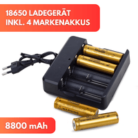 18650 Akku Ladegerät mit 4x 8800 mAH 4.2V Lithium - Ionen Markenakkus - Waagemann