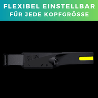 ADVENTURE Stirnlampe LED Kopflampe Wiederaufladbar Bewegungssensor MIT ROTLICHT - Waagemann