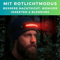 ADVENTURE Stirnlampe LED Kopflampe Wiederaufladbar Bewegungssensor MIT ROTLICHT - Waagemann