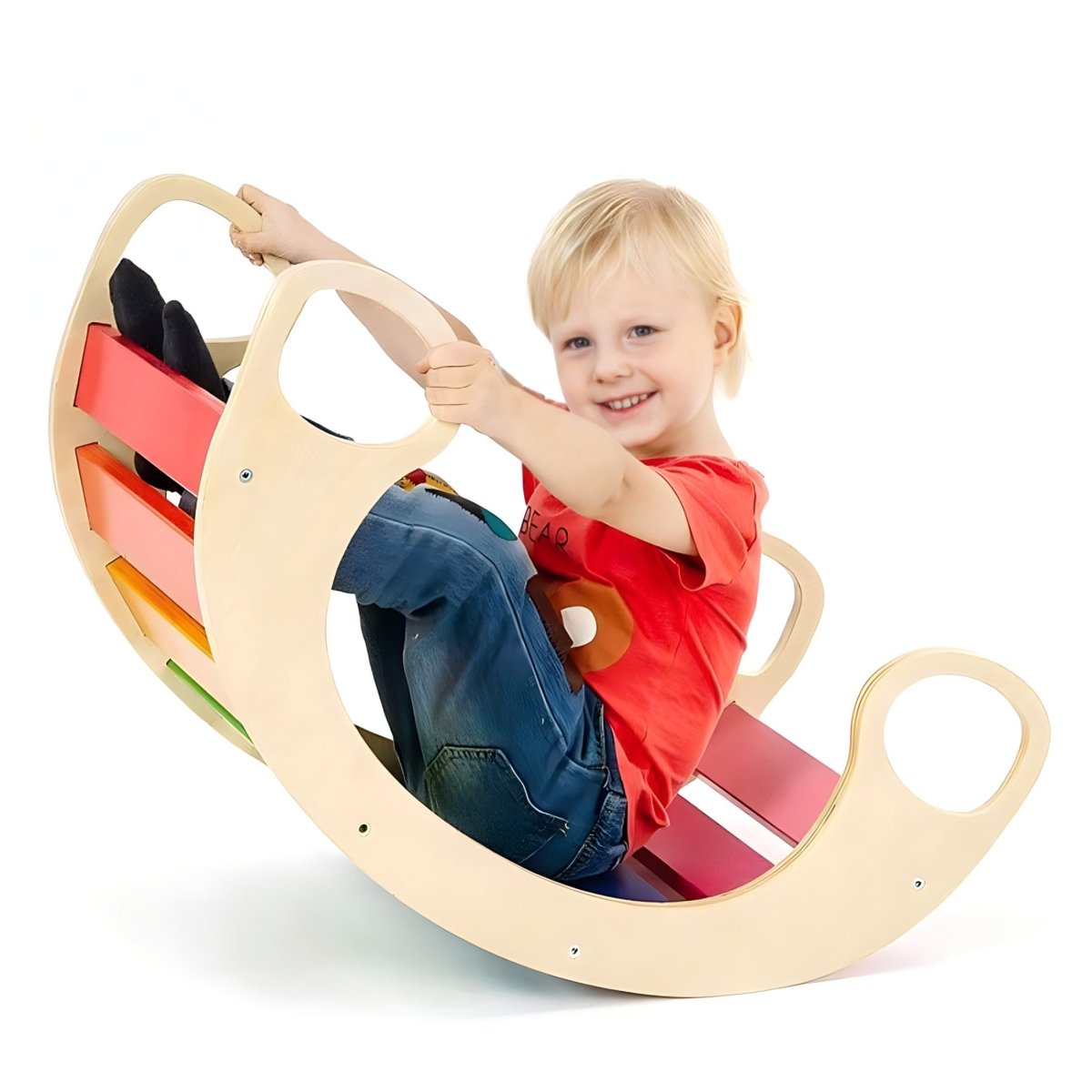 Montessori Kletterbogen aus Holz Indoor Klettergerüst Wippe - Waagemann