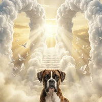 Himmelstor — das Tier vor dem Tor aus Wolken, Treppe ins Licht (quadratisch)